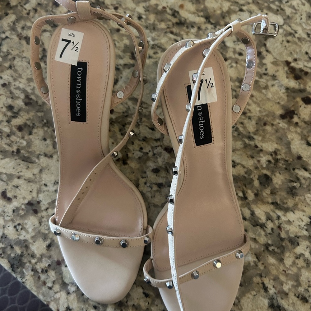 Town shoes studded nude stiletto heels sandals